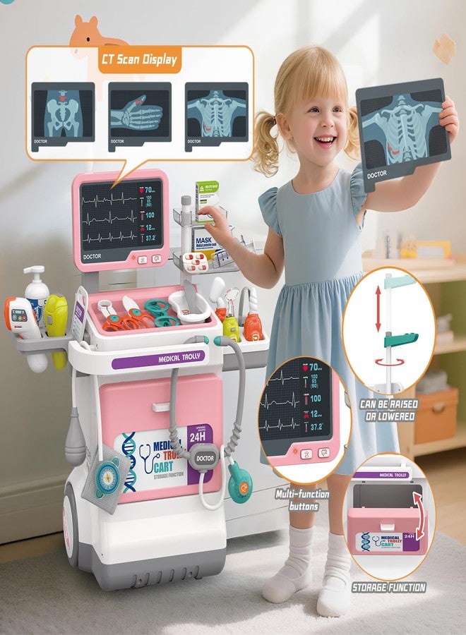 Fegalop Doctor Kit for Kids Pretend Medical Station Set for Boys & Girls Mobile Cart with Kids Play Set for Ages 3 and Up Children Role Play Educational Toys (Pink) - Image 4